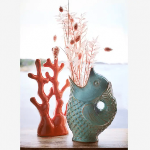 Matt Green Stoneware Fish Vase